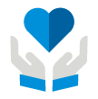 Pictograma de manos sosteniendo corazon color azul.